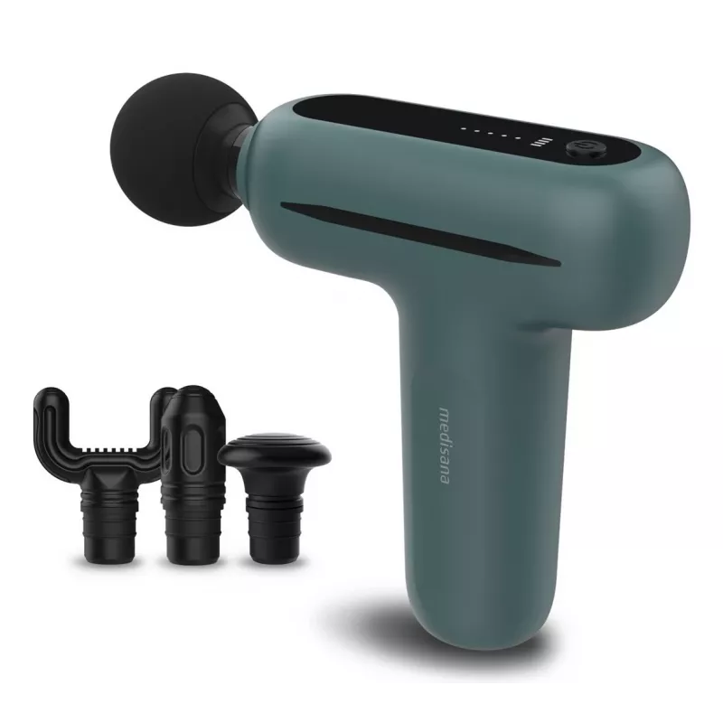 Medisana MG 200 mini masāžas pistole, Smart Mode, 4 galviņas, 5 intensitātes pakāpes, 147 x 126 x 50 mm, pelēka