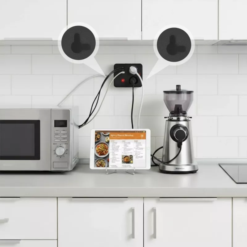 Pagarinātājs MACLEAN MCE387 B — 2 kontaktligzdas, 3×USB A, 110–240V, 1,5 m vads, max 2500W