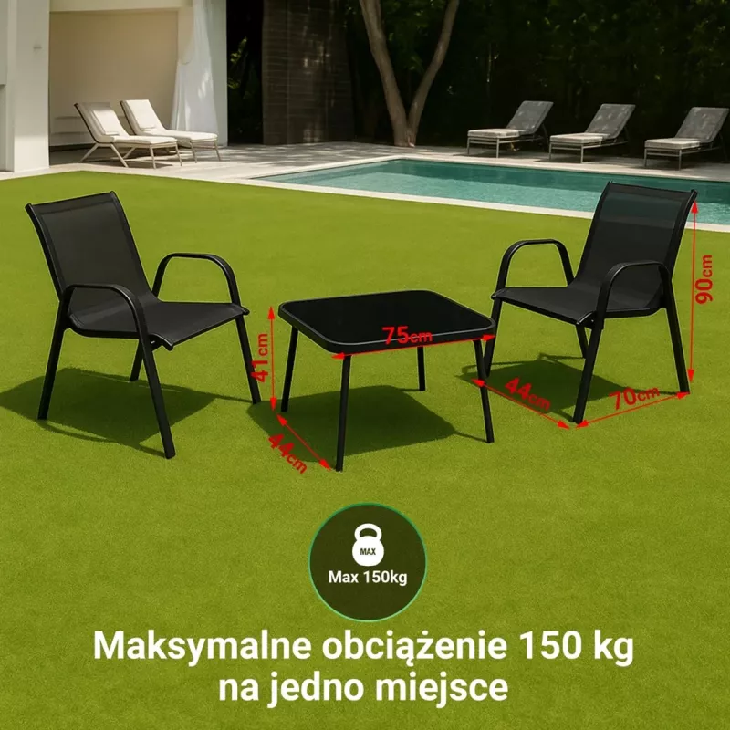 Extralink Black Forest dārza mēbeļu komplekts, Textilene divi krēsli + melns galds