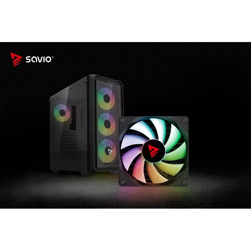 Datora korpuss Savio Noctis Glass RGB Cube, ATX/Micro-ATX/Mini-ITX, rūdīta stikla priekšpuse, RGB ventilatori, melns