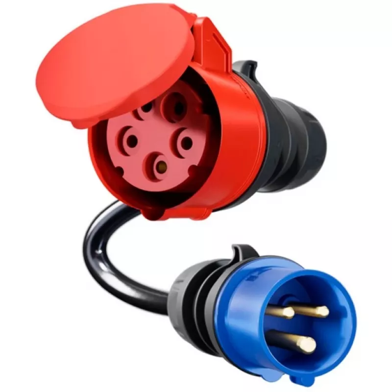 go-e CH-04-31 adapteris Gemini flex 11 kW, CEE sarkans 16 A trīsfāzu uz CEE zilu 16 A, IP55, 0,3 m, melns