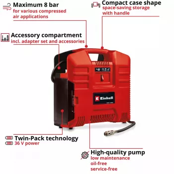 Gaisa kompresors Einhell TE-AC 36/8 130 l/min 8 bar Akumulatora