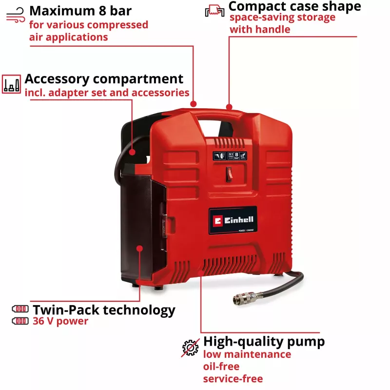 Gaisa kompresors Einhell TE-AC 36/8 130 l/min 8 bar Akumulatora