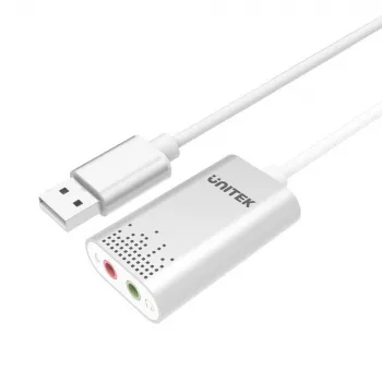 Audio pārveidotājs Unitek Y-247A, sudraba, USB Type-A savienotājs, kompakts 12×28×46 mm
