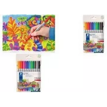 Filtra pildspalva Staedtler 320 C12 Fine/Medium Melna Zila Brūna Zaļa Pelēka Gaiši Zila Gaiši Pelēka Oranža Rozā Sarkana Violeta Dzeltena