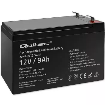 Nepārtrauktās barošanas avota akumulators QOLTEC 53031 12V 9Ah zaļš, 152×94×65 mm, 2.35 kg