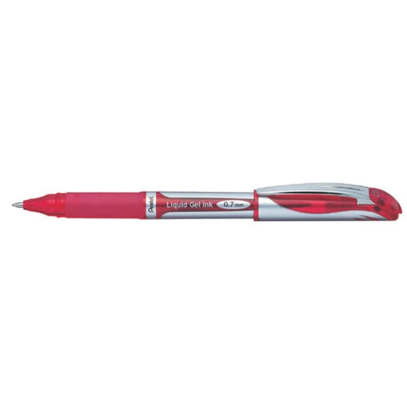 Pildspalva ar klipsi, izvelkama, Pentel Energel XM Klick, sarkana