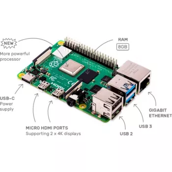 Raspberry Pi 4B 8GB — 8GB RAM, 2x microHDMI, 4x USB, BT, WLAN, LAN (RASPBERRY-PI-4-8GB)