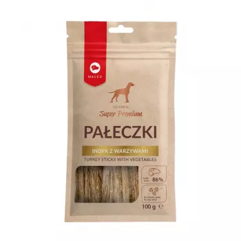 Suņu gardumi MACED Tītara nūjiņas ar dārzeņiem 100 g – hipoalerģiska dabīga cienasta nūjiņa pieaugušiem suņiem