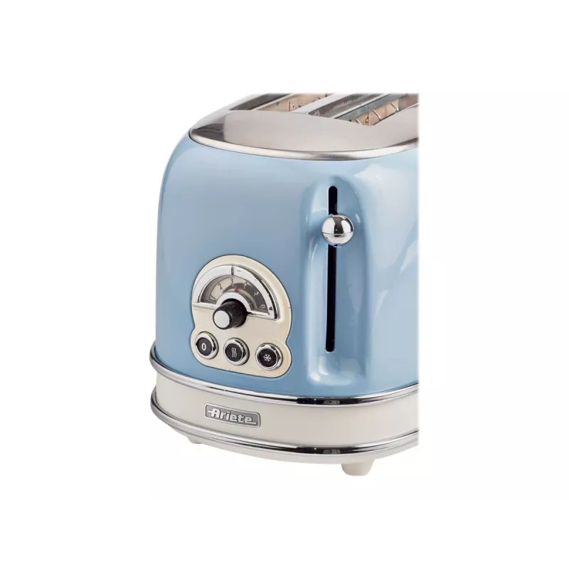 Ariete 155 Design 2 Slots Toaster ar Sviestmaižu Turētājiem, 6 Grauzdēšanas Līmeņi, 810 W, Nerūsējošā Tērauda Korpuss, Noņemama Drupaču Paplāte, Pasteļzils