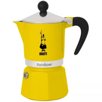 Moka katliņš Bialetti Rainbow melns/dzeltens — alumīnija plīts espresso pagatavotājs, 1 gab.