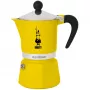 Moka katliņš Bialetti Rainbow melns/dzeltens — alumīnija plīts espresso pagatavotājs, 1 gab.