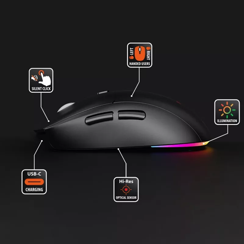 Bezvadu pele MEDIA-TECH MT1124 BT/RF Silent & Recharge — ambidekstrāla, 3200 DPI, Bluetooth + 2,4 GHz USB, 6 pogas, uzlādējama