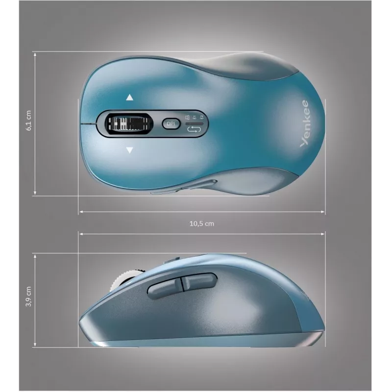 Bezvadu pele YENKEE YMS2010BE divrežīmu ergonomiska, 2.4 GHz USB uztvērējs + Bluetooth 5.1, 4 līmeņu DPI 1000–3200, 6 pogas
