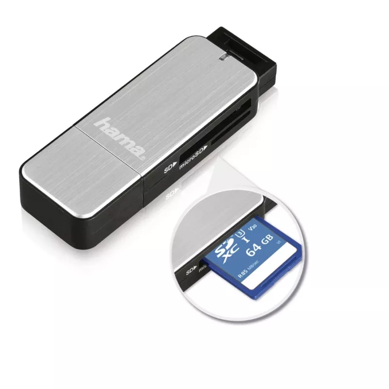 Hama 123900 karšu lasītājs USB 3.2 Gen 1 (3.1 Gen 1) Melns, Sudrabs