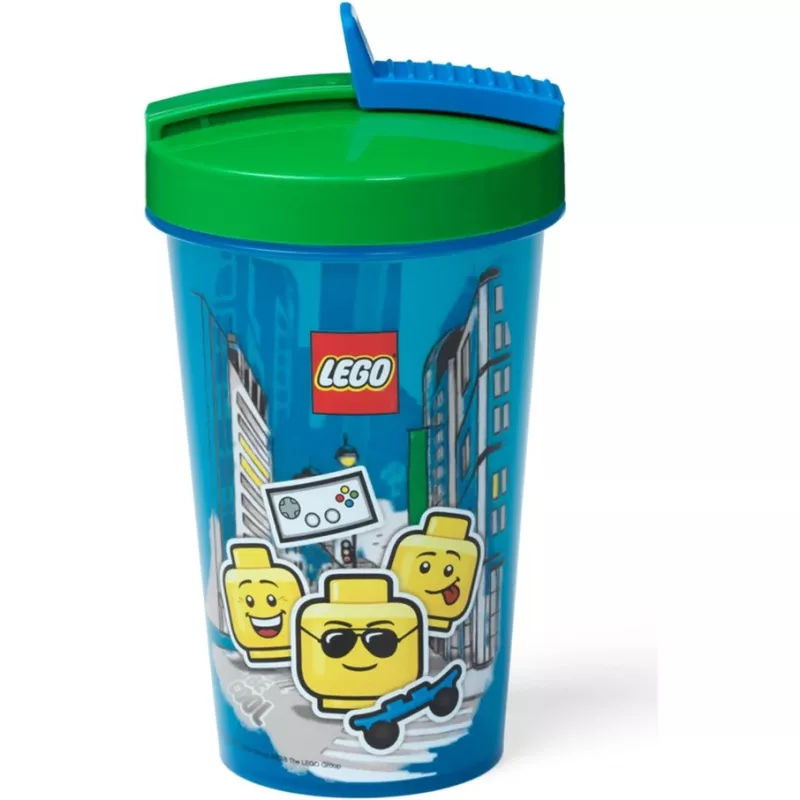 Room Copenhagen LEGO krūze ar salmiņu Iconic Boy Bright Blue (zili zaļa, 500 ml)