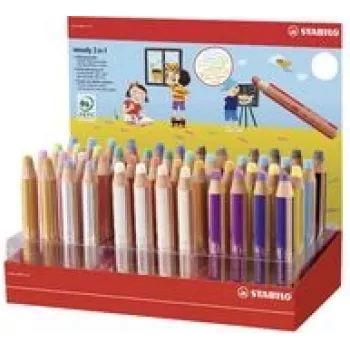 Stabilo Multitalentstift woody 7,60 cm (3) — 48 krāsu apaļais displejs, daudzfunkcionāls: krāsainais zīmulis, akvarelis, vaska krītiņš