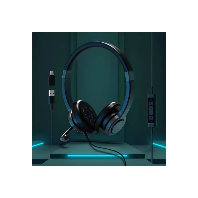 PORT CONNECT | Stereo USB Austiņas PRO ON'R 300 | Vadu | Uz auss | Trokšņu slāpēšana | Melna