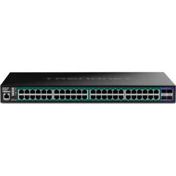 TRENDnet TPE-3524S - Slēdzis, 52 porti, Web, L2+, Smart, 48 x 10/100/1000 (PoE+) + 4 x 10 Gigabit SFP+, galda/statīva montāža, PoE+ (410 W), TAA atbilstošs (TPE-3524S)