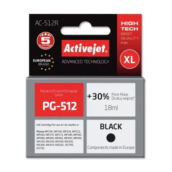 Activejet AC-512R tinte (aizstāj Canon PG-512; Premium; 18 ml; melna)