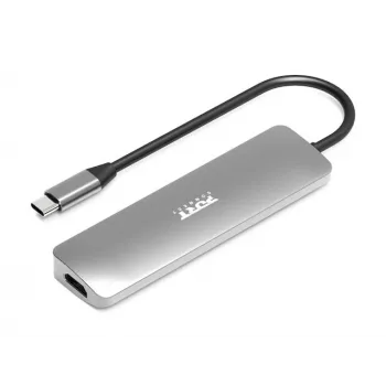Port Designs 900162 USB-C centrmezgls — USB-C izeja, 4K@60Hz, 20V/5A, 117×34×13 mm, sudrabs