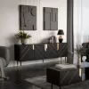 Kumode Cama Meble MOUNTAIN 204x40x72 cm — melns & zelts, MDF/skaidu plātne