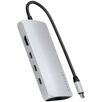 Satechi ST-P8KES — USB-C dokstacija ar Ethernet un SD karšu lasītāju, sudraba