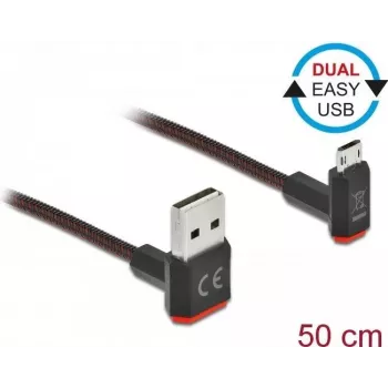 USB kabelis DeLOCK EASY-USB 2.0 Type-A uz Micro-B 0,5m Melns