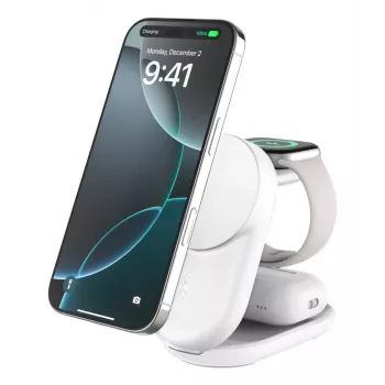 Iekštelpu lādētājs Belkin UltraCharge 25W Qi2 3in1 Magnētiskais lādētājs EU Balts Apaļš