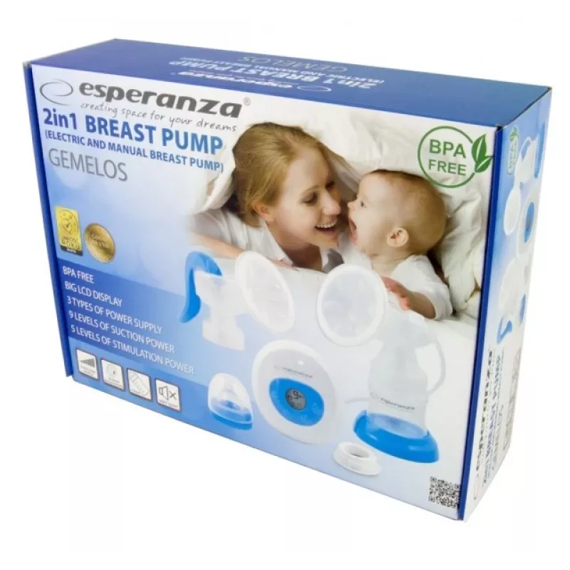 Krūts sūknis ESPERANZA ECM003B Elektronisks 150 ml, iebūvēts displejs, zils/balts, 100–240V AC