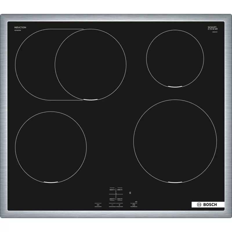Bosch HEG578BB4 + NIF645CB5E komplekts: elektriskā cepeškrāsns un indukcijas plīts ar zonām