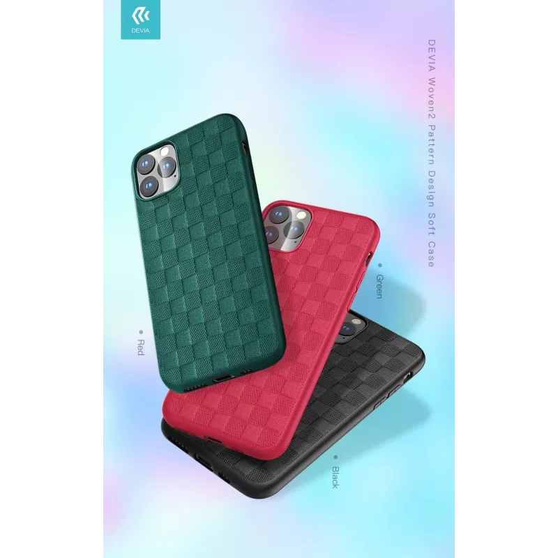 Mīkstais vāciņš Devia Woven2 iPhone 11 Pro Max — sarkans rakstains tekstils