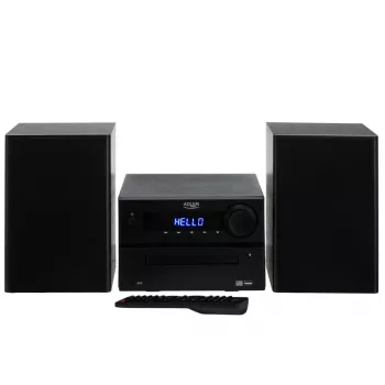Mini Hi‑Fi Stereo Sistēma Adler AD 1917 — Bluetooth V5.3, CD/USB/MP3, 2×25W RMS, FM uztvērējs, 4‑joslu ekvalaizers, AUX, Melna