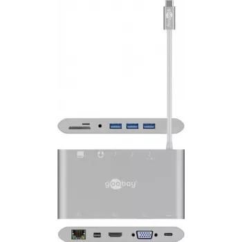 Goobay USB-C™ Multiport-Adapter - All in 1 - Alumīnijs - Sudrabs (62113)