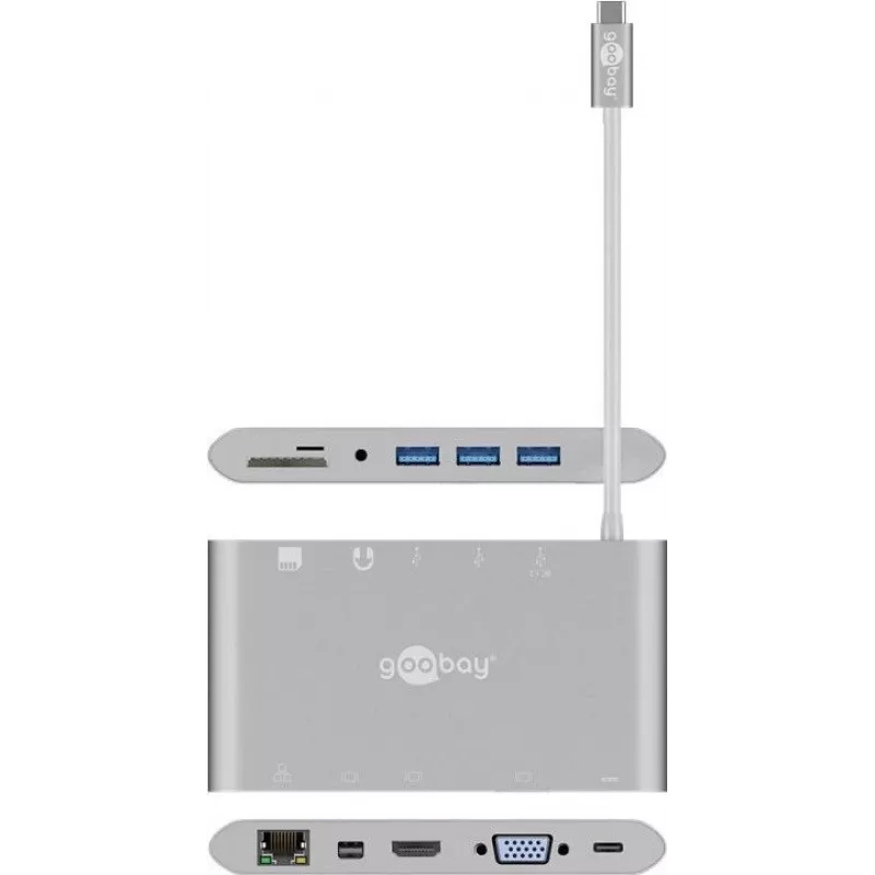 Goobay USB-C™ Multiport-Adapter - All in 1 - Alumīnijs - Sudrabs (62113)
