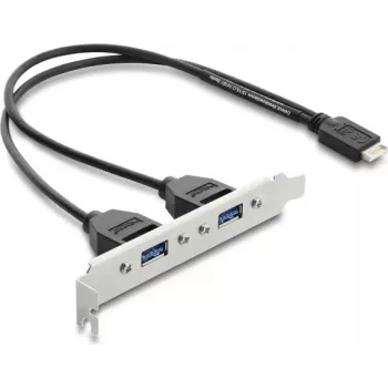 Iekšējā USB Type-E Key B adaptera karte DELOCK 67346 — 2× USB-A 5 Gbps ar slot kronšteinu