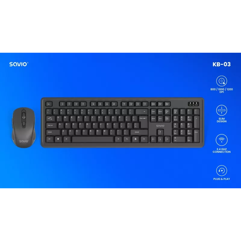 Savio KB-03 tastatūras un peles komplekts USB QWERTY US English Melns