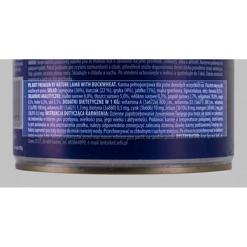 Brit Premium by Nature mitrā suņu barība ar jēru un griķiem 800 g, bezgraudu, pieaugušiem suņiem, konservs