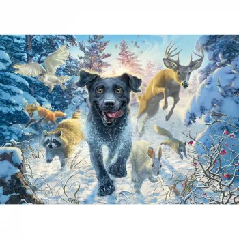 Mark Fredrickson: dog love - melns labradors sniegā, Puzle 1000 gabali