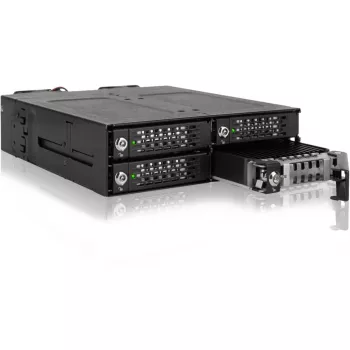 ICY DOCK ToughArmor MB720MK-B V3 - 4x PCIe 4.0 M.2 NVMe uz 4x OCuLink 5.25 collu nodalījuma mobilais plaukts, metāls, melns, ar atslēgas slēdzi (tri-mode saderīgs)