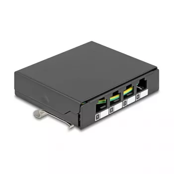 DELOCK Blank Panel 4-port Keystone RJ moduļiem, melns, metāls – galda/sienas/DIN-sliedes montāžai