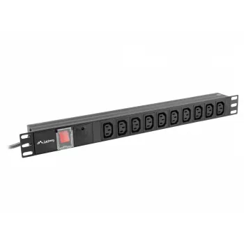 Strāvas sadalītājs LANBERG PDU-10I-0200-IEC-BK — 10× C13 ligzdas, 2 m kabelis, 10 A, 2500 W, melns