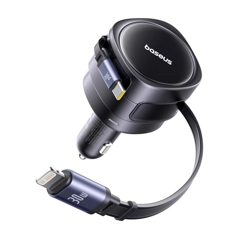 Auto lādētājs Baseus Enjoyment Max 60W ar USB-C un Lightning kabeļiem, divu portu ātrā uzlāde
