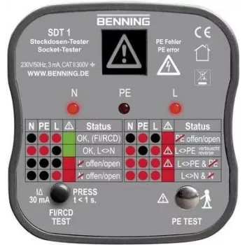 Benning SDT 1 kontaktligzdu testeris ar iezemētu kontaktdakšu (020053)