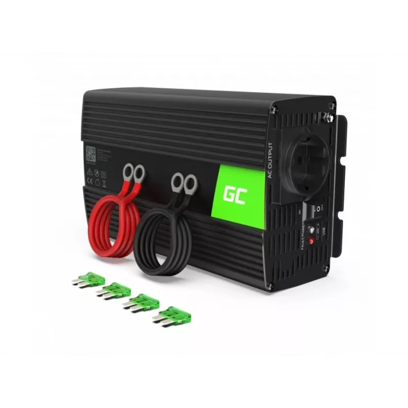 Green Cell INV09 tīkla sprieguma pārveidotājs 12V->230V 1000W melns