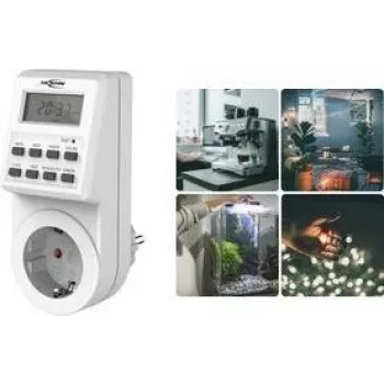 Ansmann 1260-0009 Digitālā kontaktligzdas taimera slēdze ar ikdienas un nedēļas programmu, 3680 W, nejaušības funkcija, vasaras/ziemas laika pārslēgšana, programmēšanas funkcija