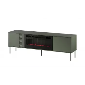 Cama Meble TV skapis ar kamīnu TRESSE 180x40x54,5 cm — matēti zaļa virsma, skaidu plātne