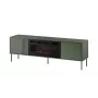 Cama Meble TV skapis ar kamīnu TRESSE 180x40x54,5 cm — matēti zaļa virsma, skaidu plātne