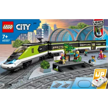 LEGO 60337 City Express Pasažieru Vilciens Ar Tālvadību, Darba Lukturiem, 2 Vagoniem Un 24 Sliedes Gabaliem