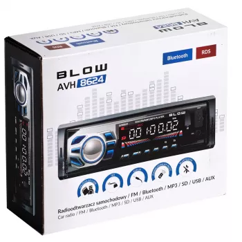 Auto radio BLOW AVH-8624 — FM RDS, 45W RMS, Bluetooth, USB, MicroSD, AUX, LCD displejs, tālvadība, melns
